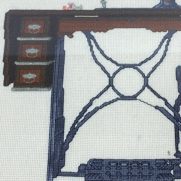 Vintage 1985 Handmade Antique Sewing Machine 16" Framed Cross Stitch - Picture 5 of 10